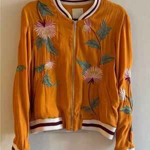 elevenses Mustard Embroidered Floral Bomber Jacket
